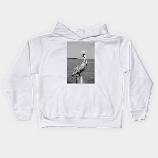 Brown Pelican in black and white Kids Hoodie